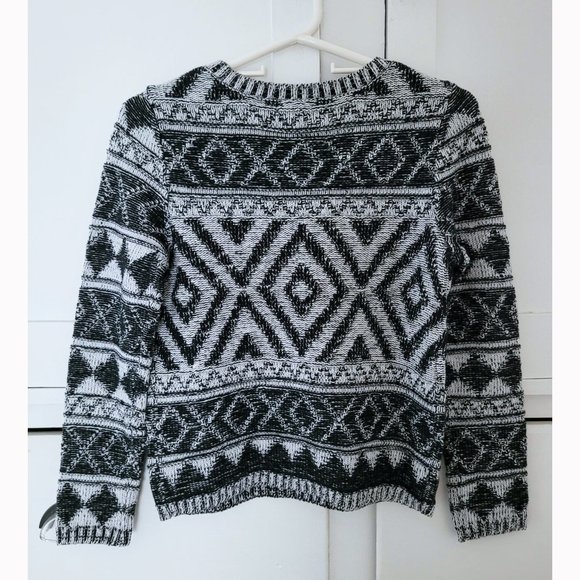 NWOT Lucky Brand Aztec Black and White Cotton Pullover Sweater - Picture 4 of 11